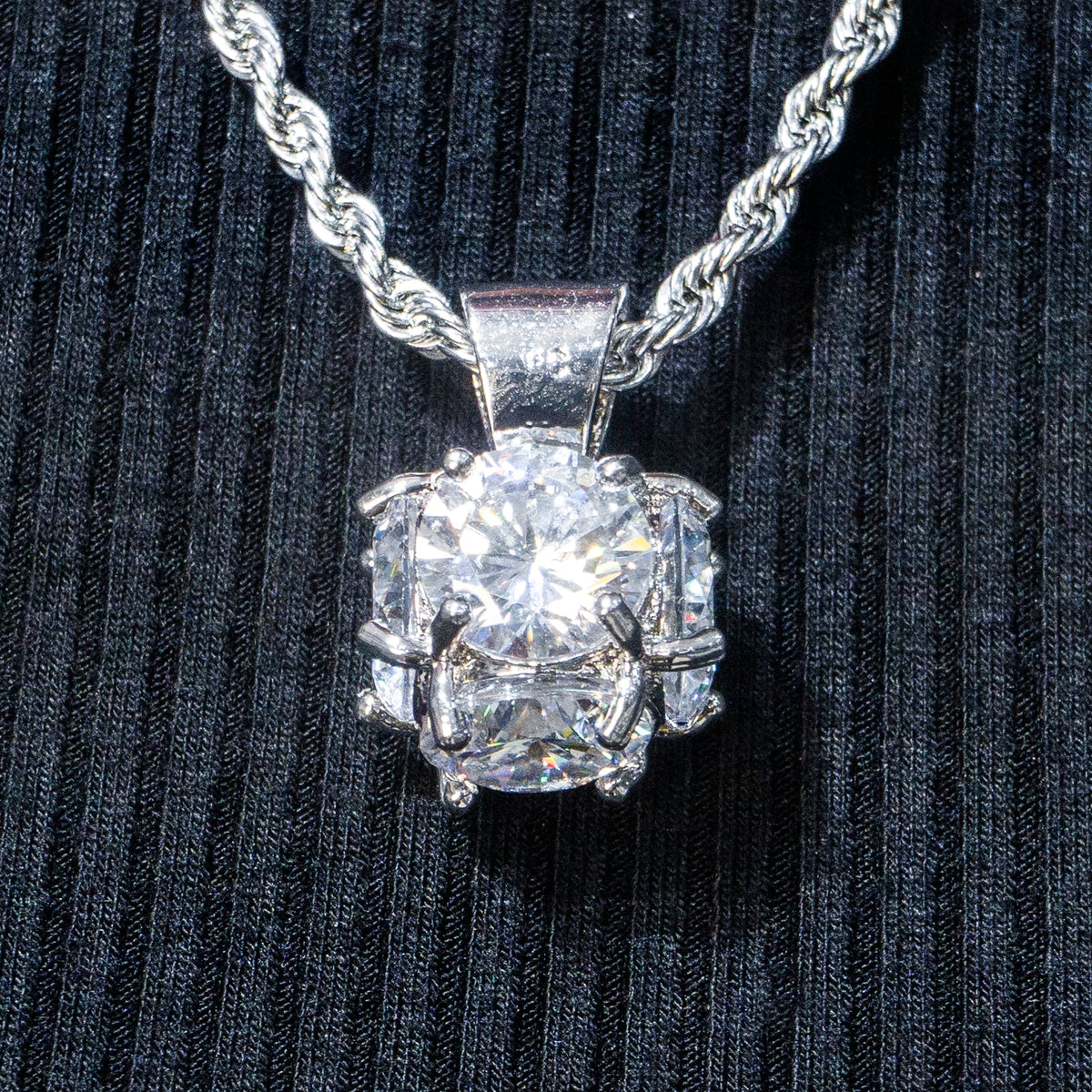 Womens Jewelry - 14K White Gold Iced Out VVS Solitaire Necklace | Appx. 19 Grams