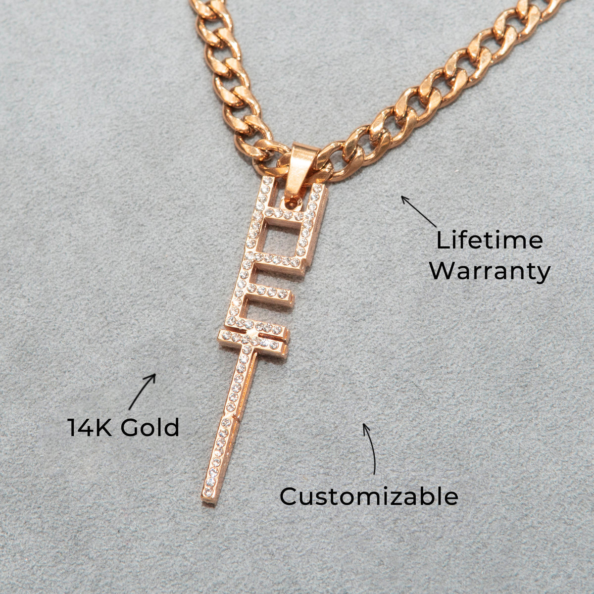 Women Jewelry - Rose Gold Iced Out VVS Name Necklace | Style # N21