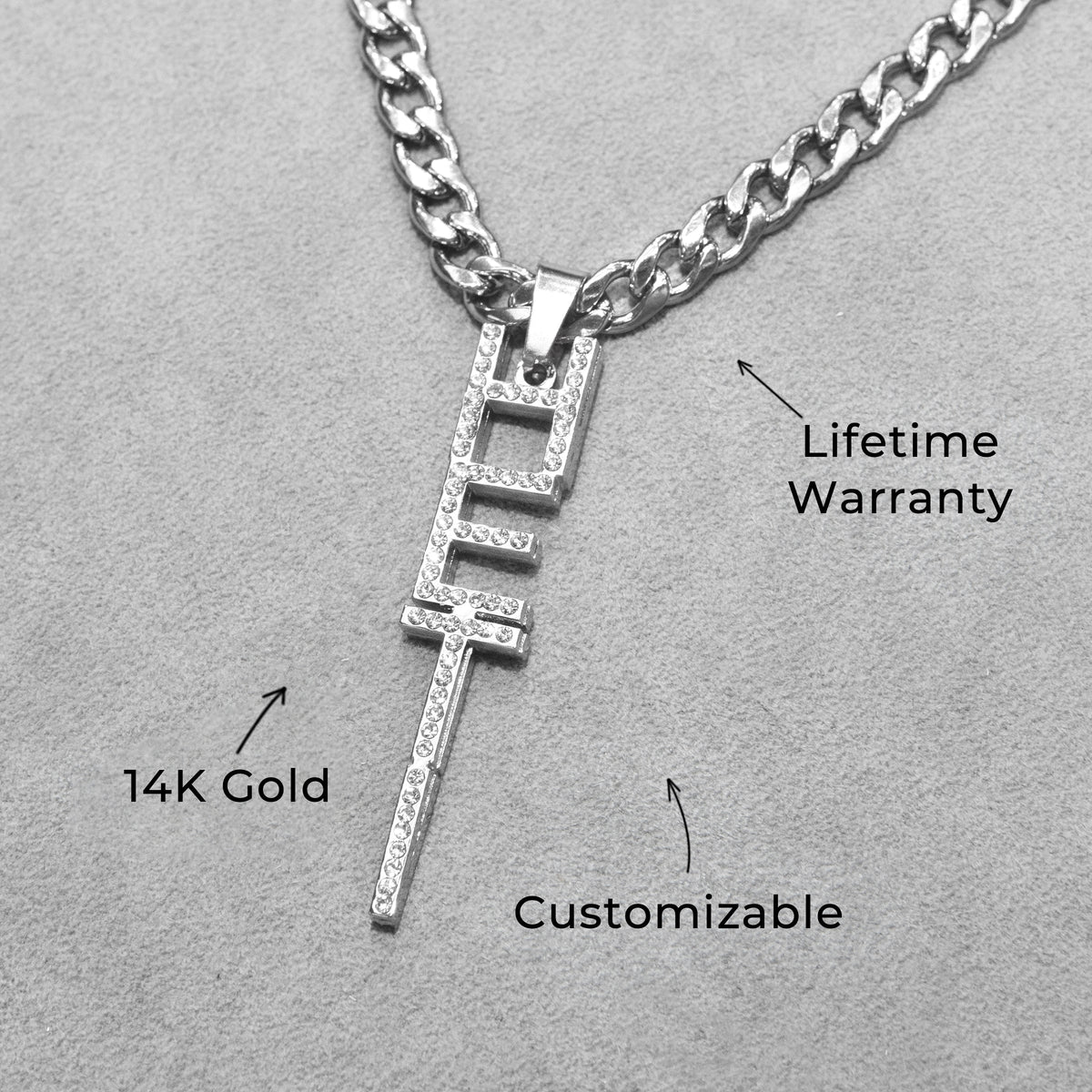 Women Jewelry - White Gold Iced Out VVS Name Necklace | Style # N21