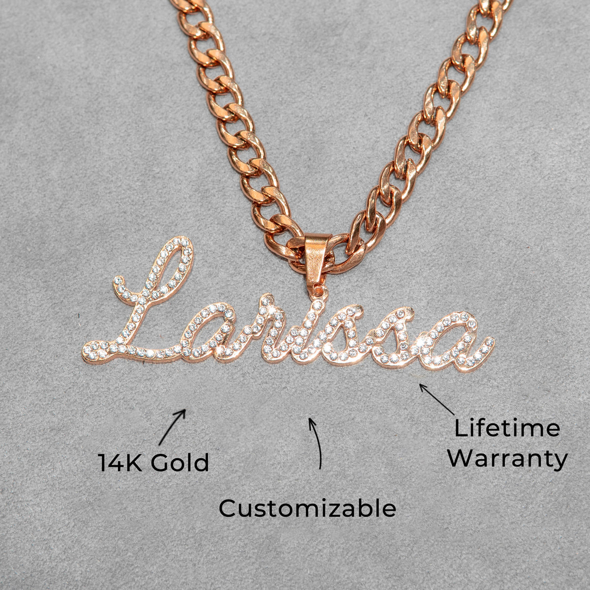 Women Jewelry - Rose Gold Iced Out VVS Name Necklace | Style # N26