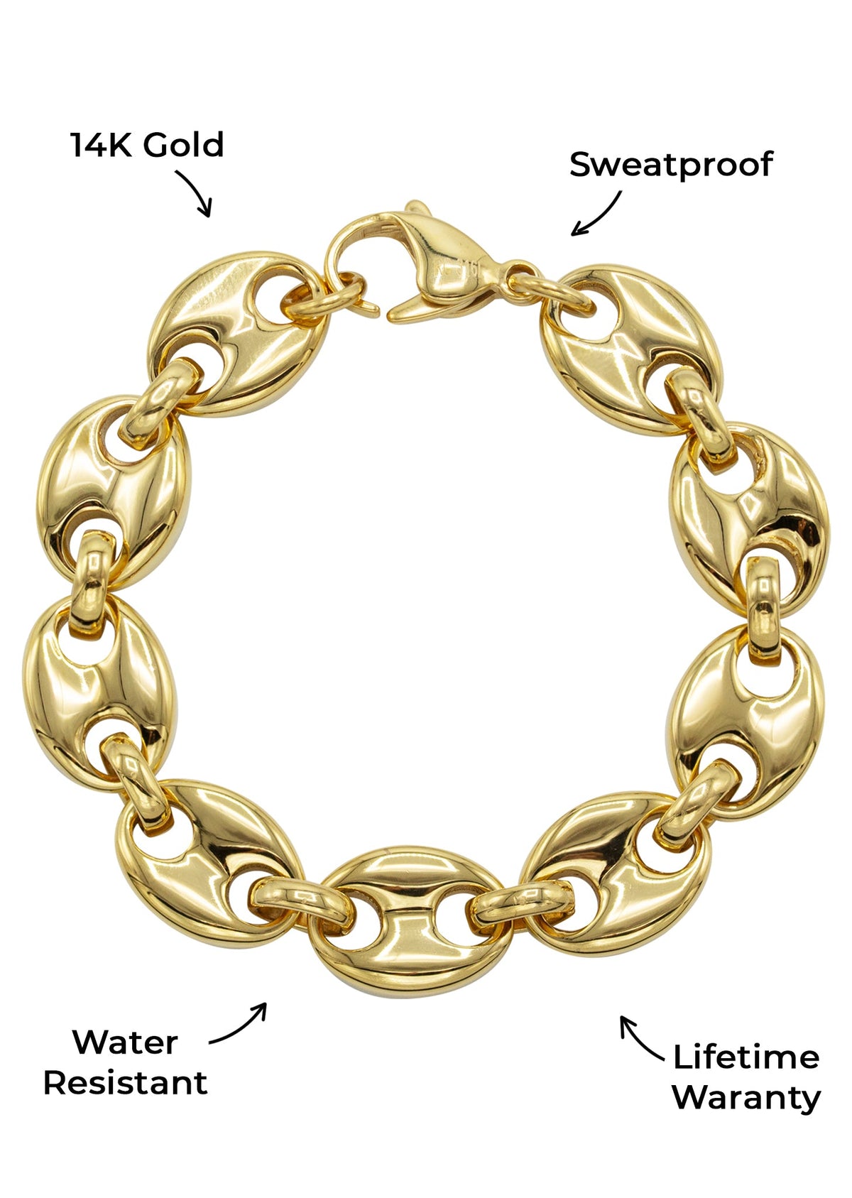 Mens Jewelry - Mens 14K Gold Puff Chain & Bracelet