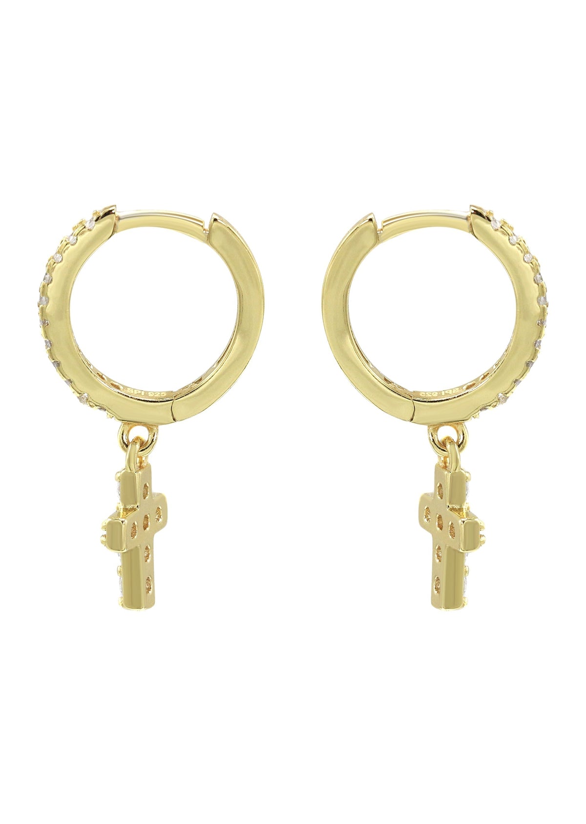 Mens Jewelry - Gold Cross Iced Out VVS Hoop Earrings for Men | Appx. 1.3 Grams