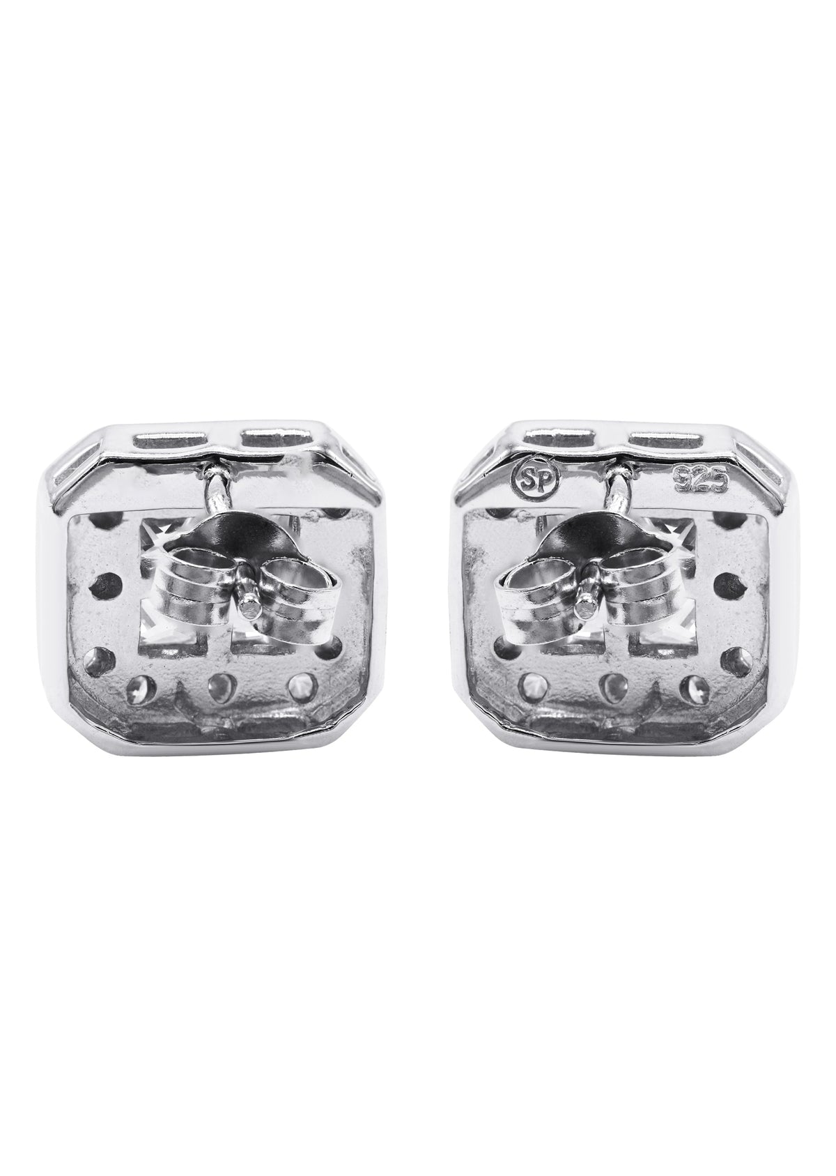 Mens Jewelry - Silver Square Halo Iced Out VVS Stud Earrings for Men | Appx. 5 Grams