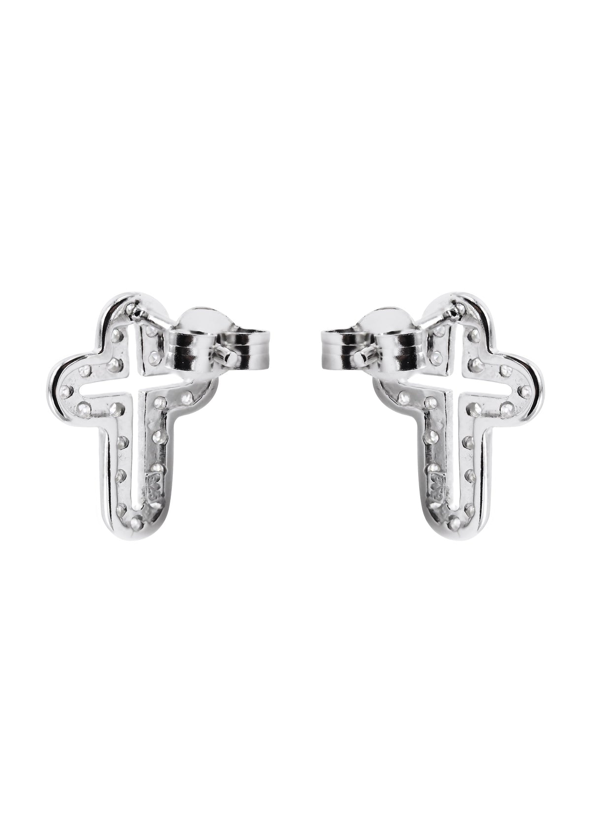 Mens Jewelry - Silver Open Cross Iced Out VVS Stud Earrings for Men | Appx. 2 Grams
