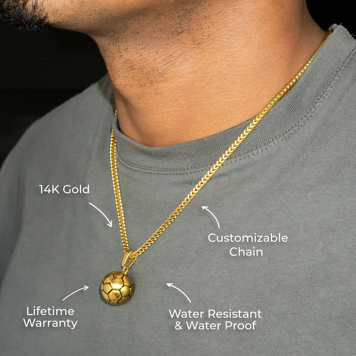 Mens Jewelry - 14K Gold Soccer Ball Necklace | Appx. 24 Grams
