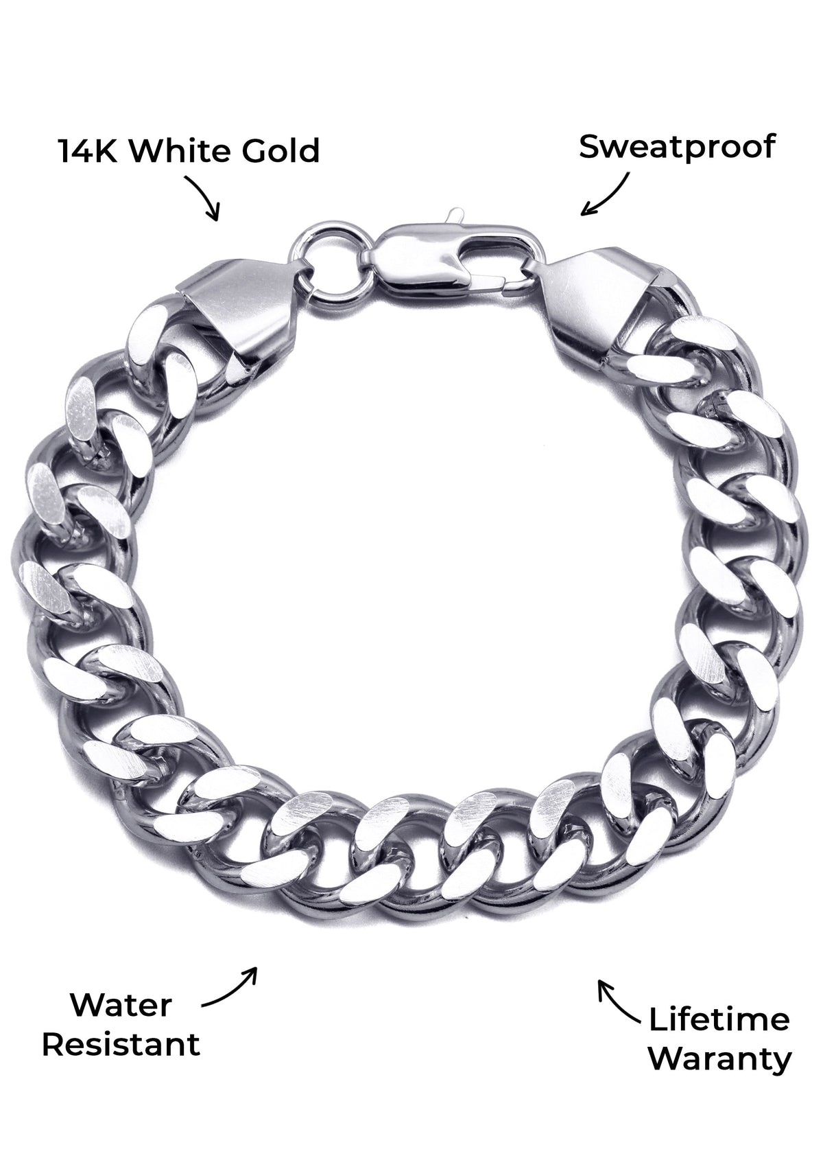 Gold Jewelry - 14K White Gold Cuban Curb Bracelet
