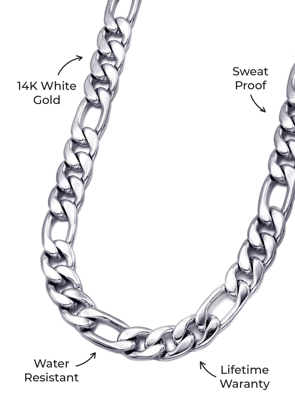 Gold Jewelry - Mens 14K White Gold Figaro Chain