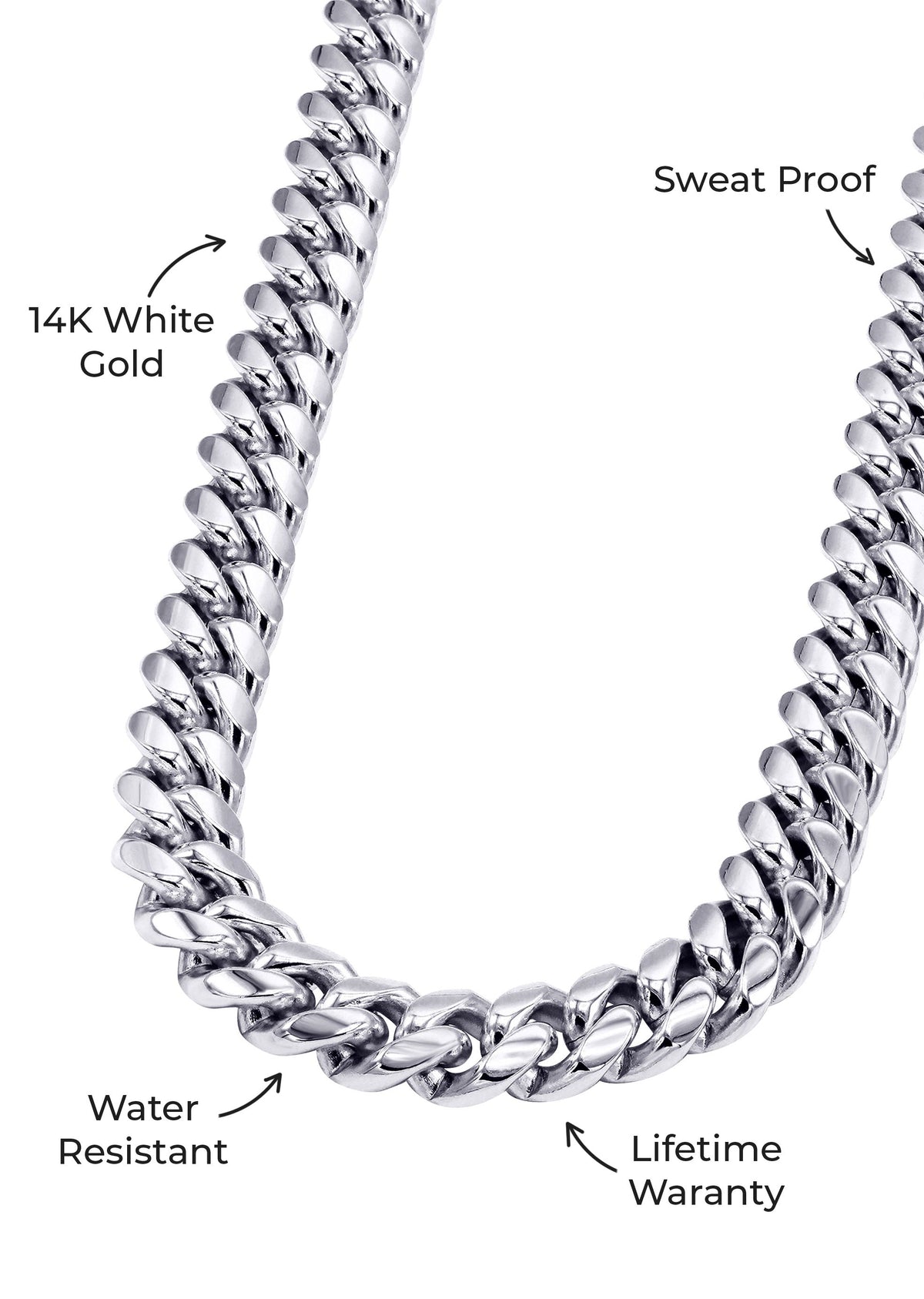 Gold Jewelry - Mens 14K White Gold Solid Miami Cuban Link Chain