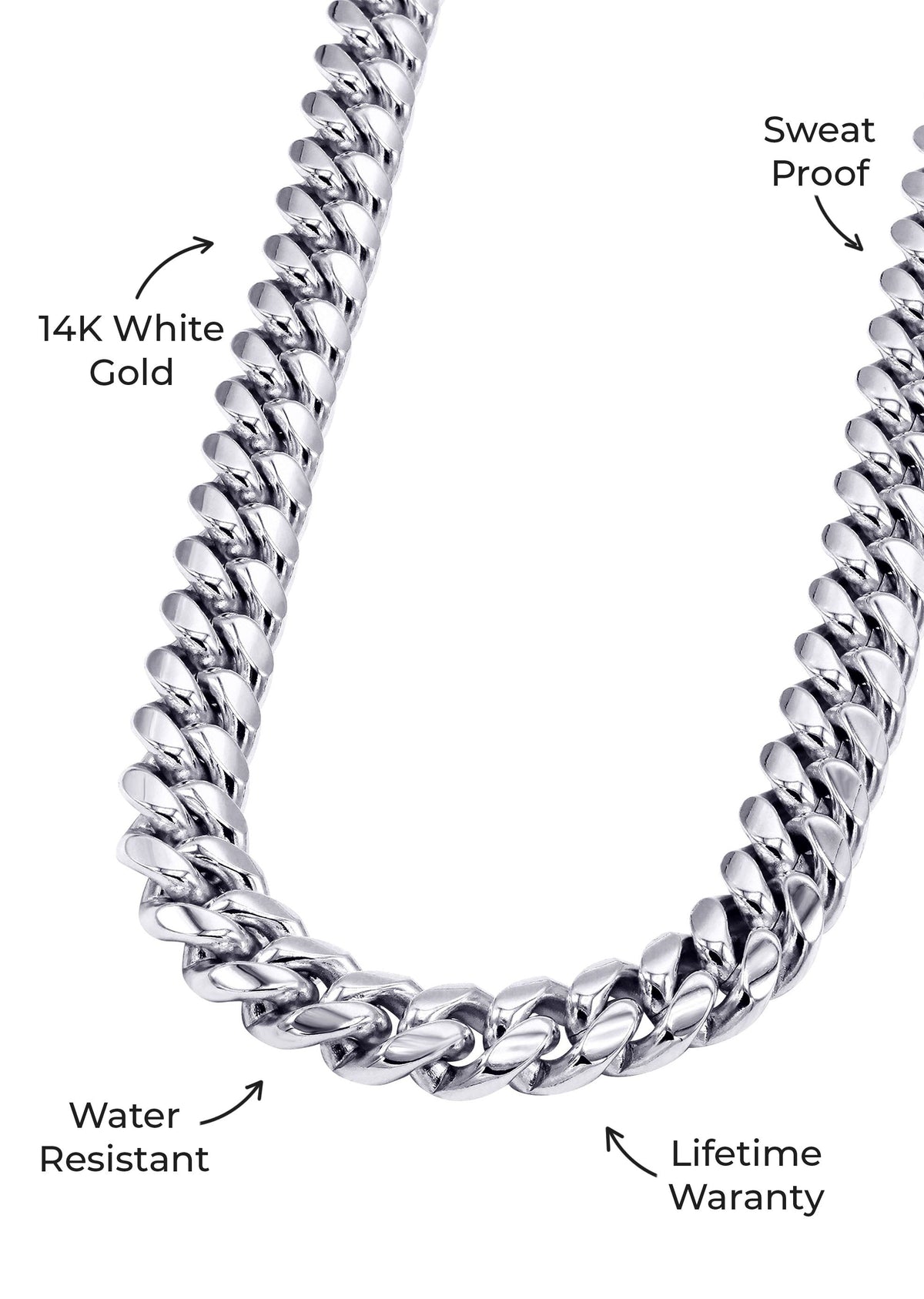 Gold Jewelry - Mens 14K White Gold Solid Miami Cuban Link Chain