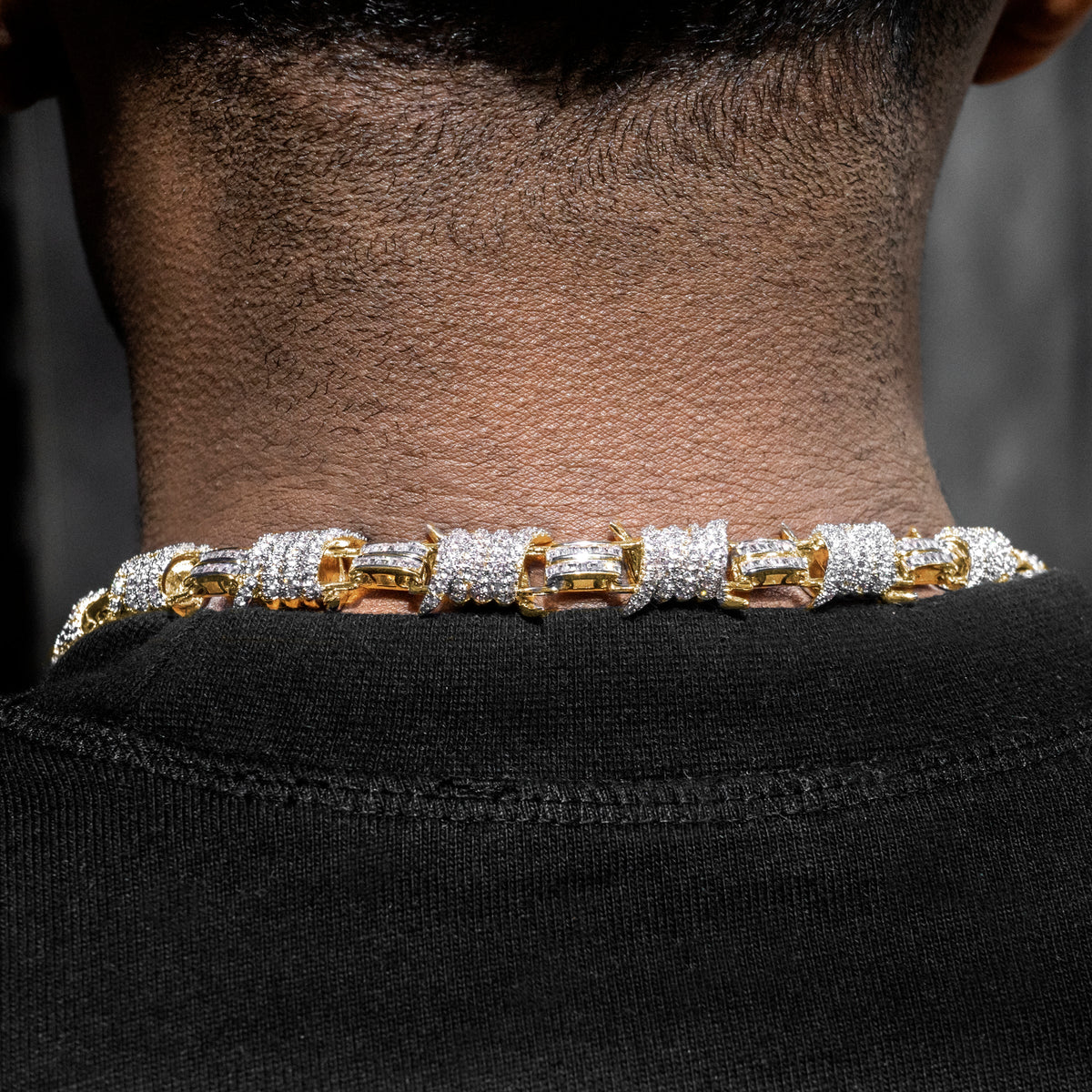Gold Jewelry - Mens 14K Gold Iced Out VVS Barbed Wire Link Chain