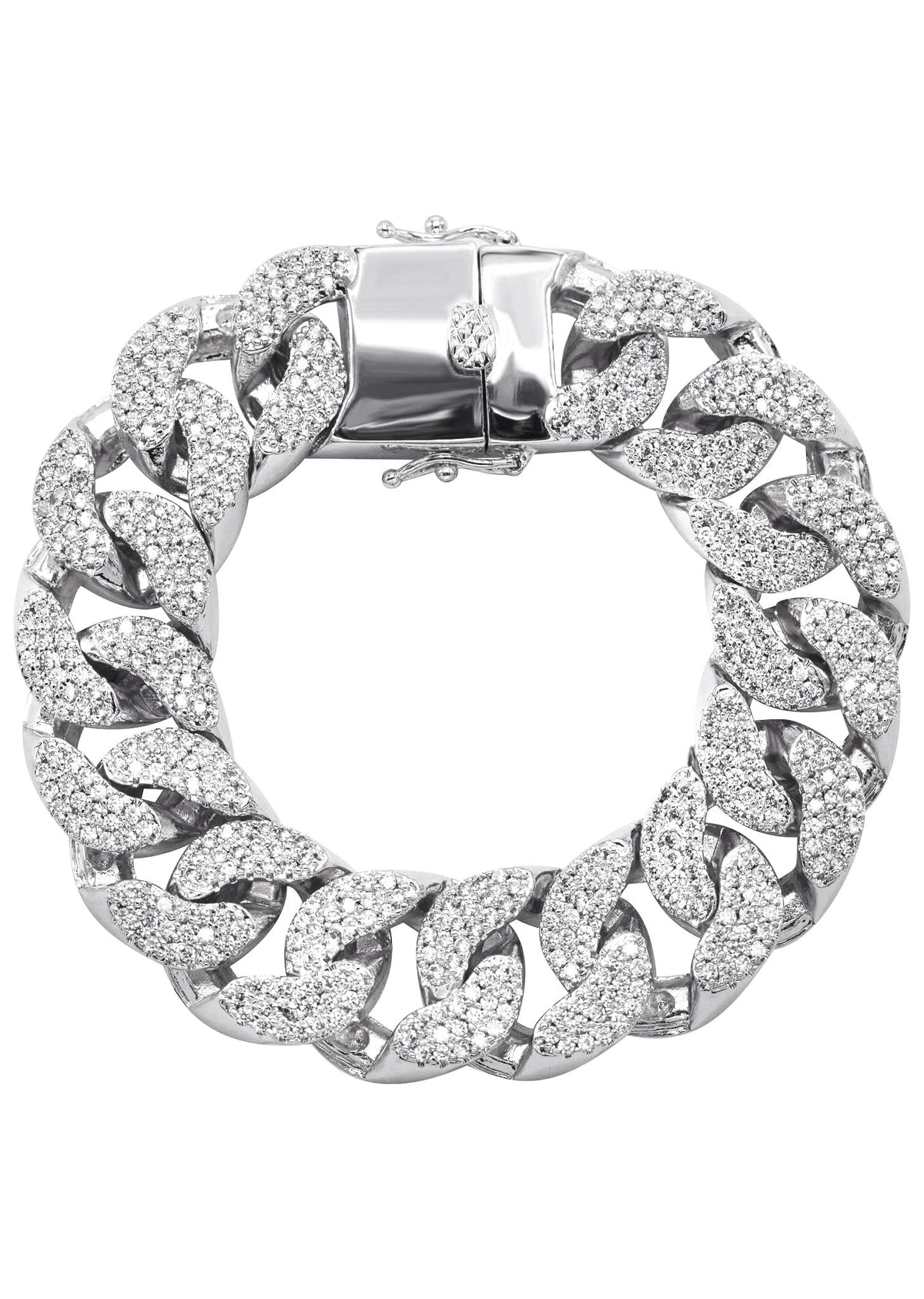 Gold Jewelry - Mens 14K White Gold Big Iced Out VVS Miami Cuban Bracelet