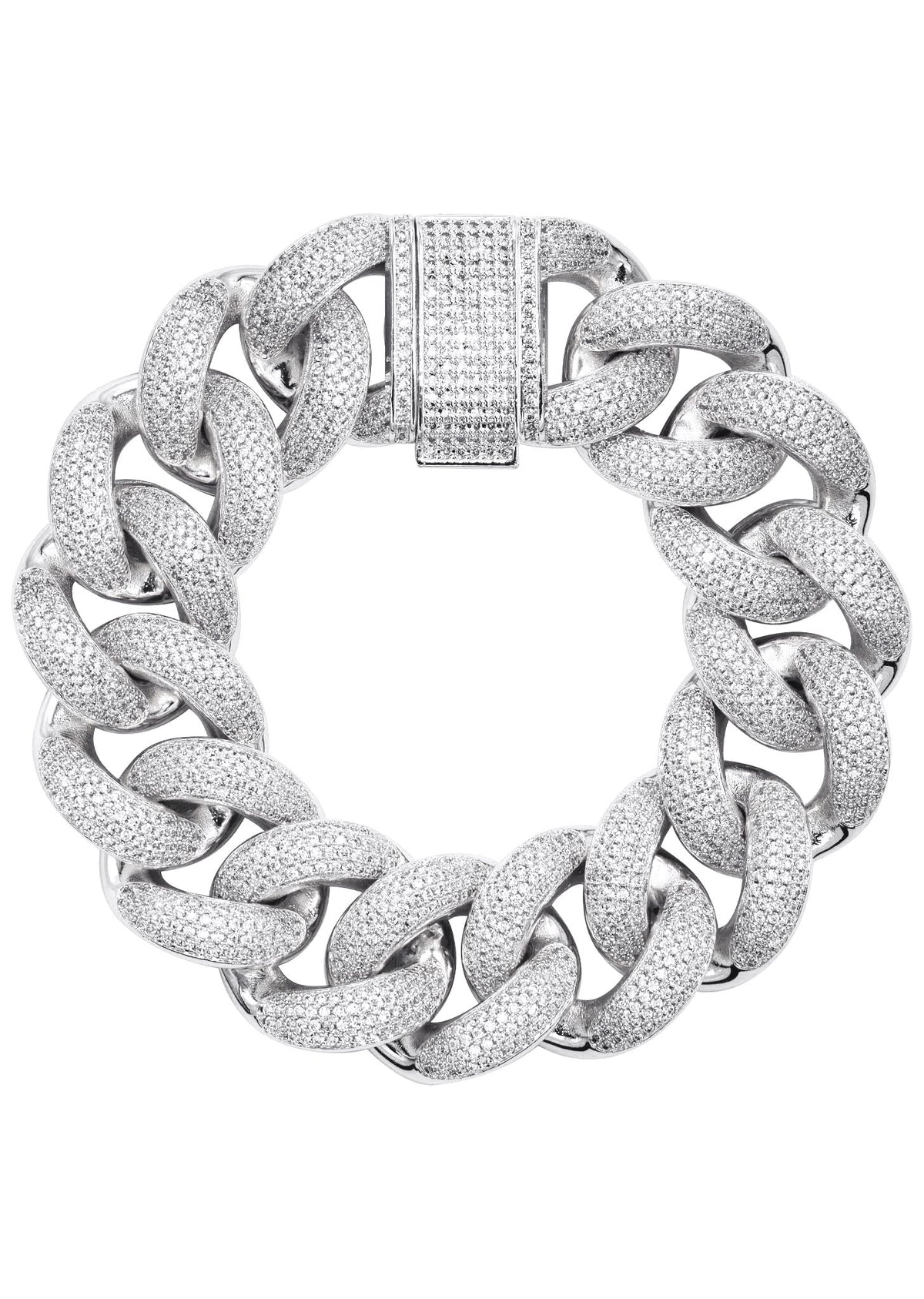 Gold Jewelry - Mens 14K White Gold Big Iced Out VVS Miami Cuban Bracelet 25MM