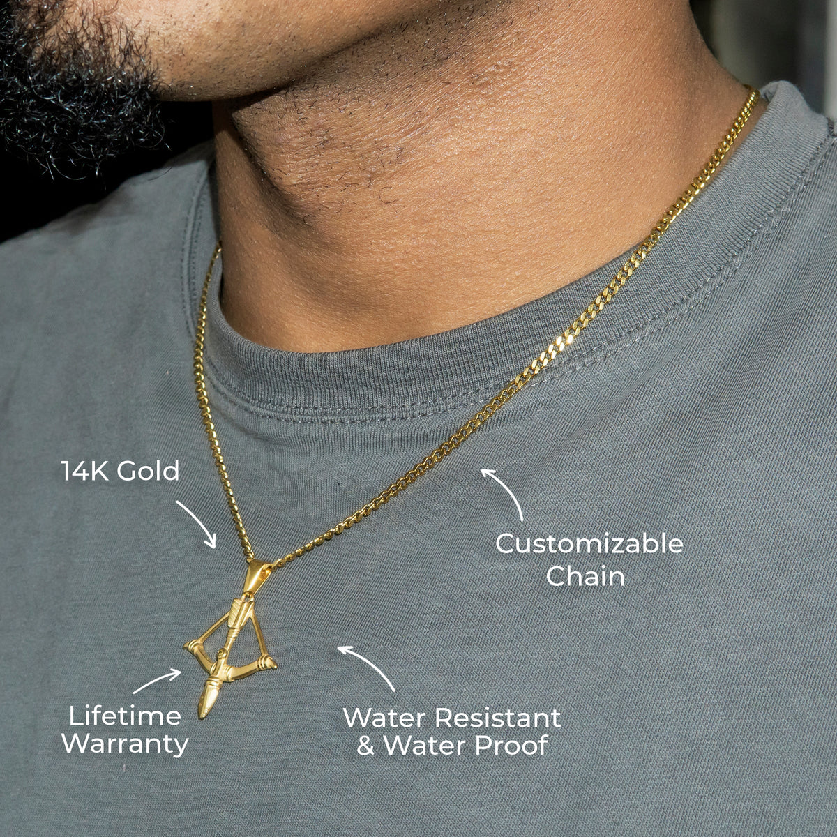 Mens Jewelry - 14K Gold Bow & Arrow Necklace | Appx. 2.6 Grams