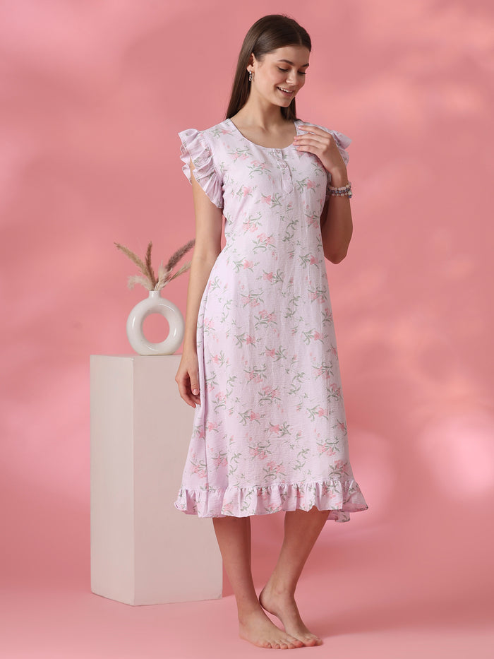 Floral bamboo feel short nightdress for women online