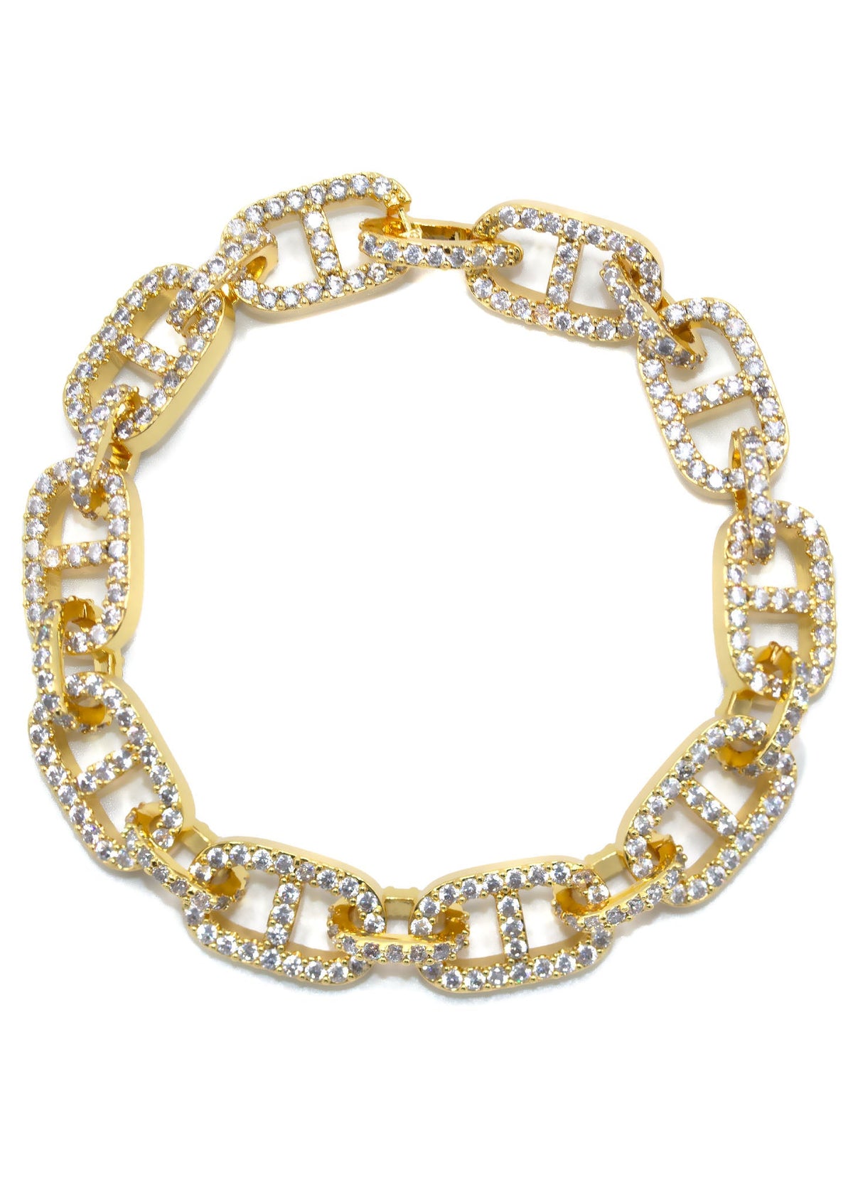 Gold Jewelry - Mens 14K Gold Iced Out VVS Tennis Mariner Bracelet