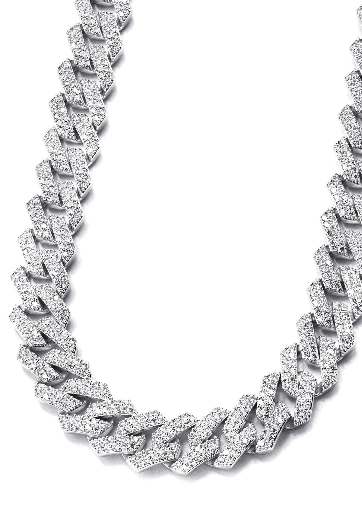 Gold Jewelry - Mens 14K White Gold Iced Out VVS Prong Set Miami Cuban Link Chain