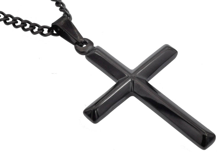 Men's Black Stainless Steel Cross Pendant With 24" Curb Chain
