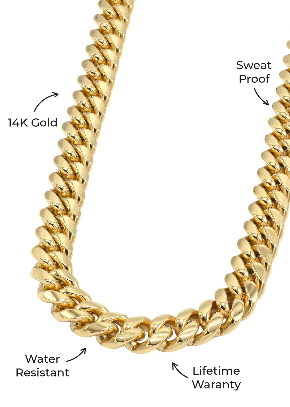 Gold Jewelry - Mens 14K Gold Chain Solid Miami Cuban Link