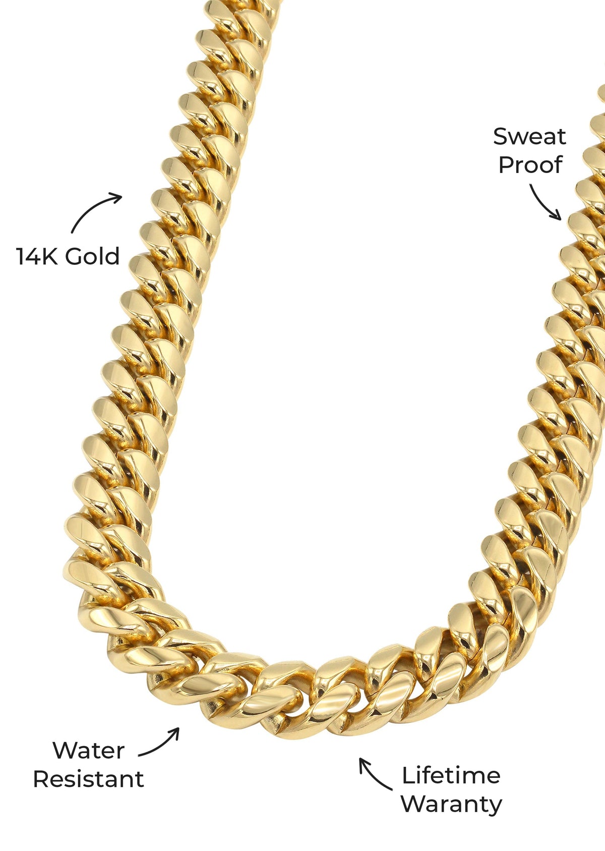 Gold Jewelry - Mens 14K Gold Chain Solid Miami Cuban Link