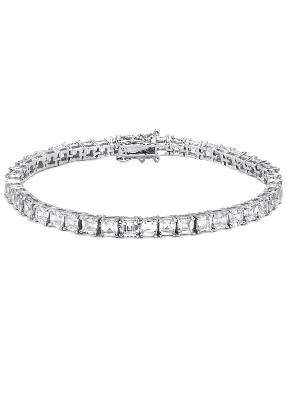 Gold Jewelry - Mens 14K White Gold Asscher Cut Iced Out VVS Tennis Bracelet