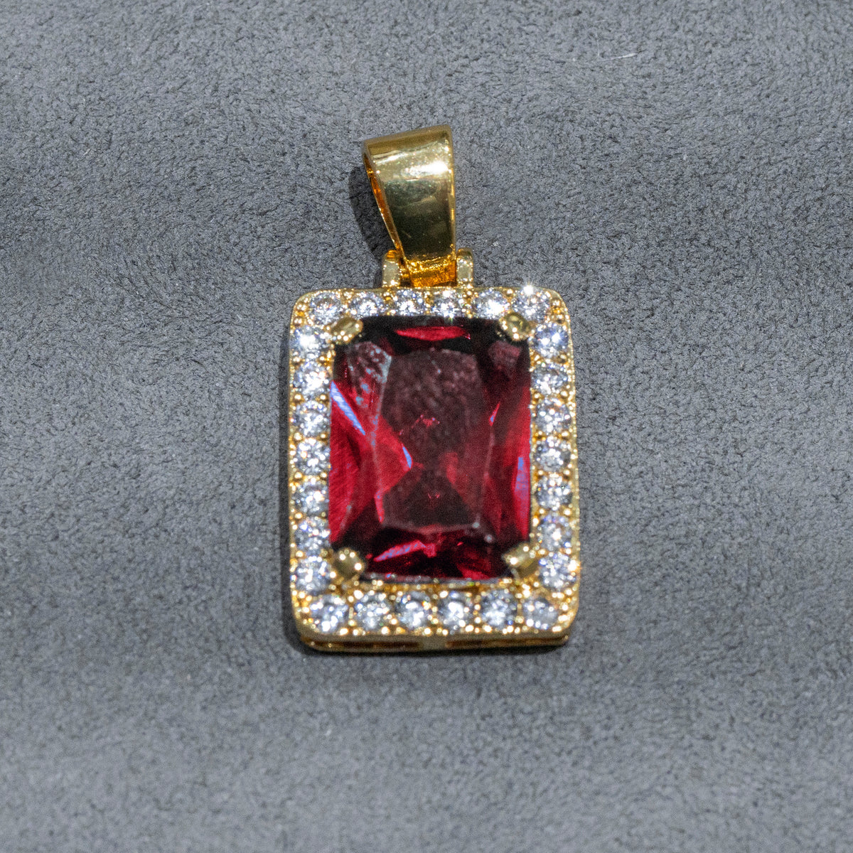 Mens Jewelry - Gold Iced Out VVS Ruby Necklace | Appx. 14 Grams