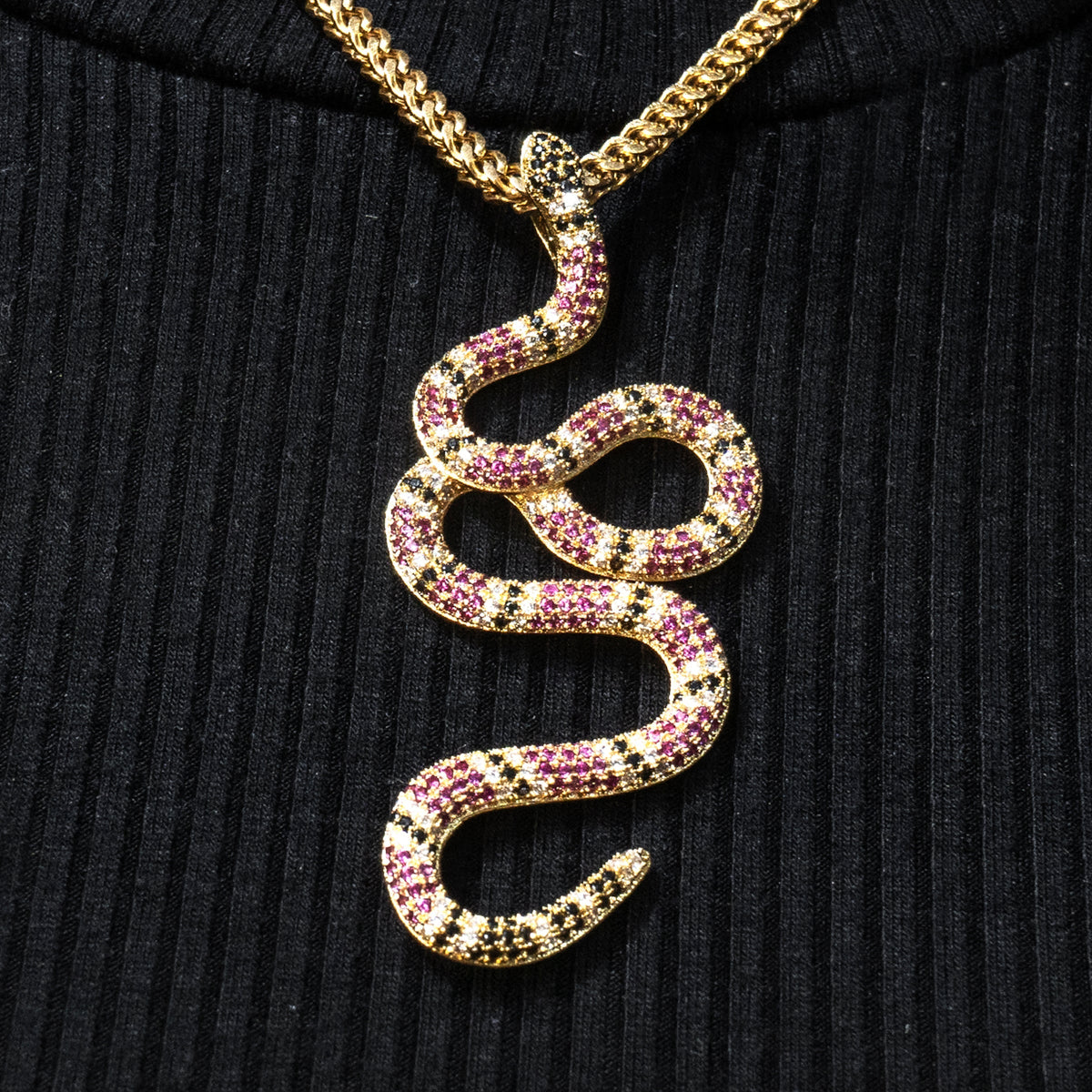 Womens Jewelry - 14K Gold Iced Out VVS Twisted Snake Necklace | Appx. 10 Grams