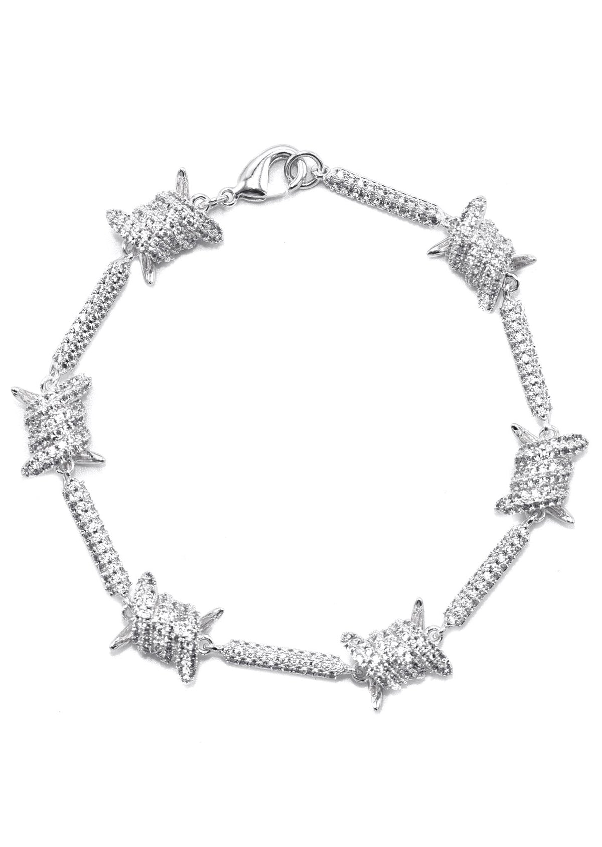 Gold Jewelry - Mens 14K White Gold Iced Out VVS Barbed Wire Link Bracelet