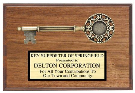 Walnut Veneer Plaque with Key 9 inch x 12 inch