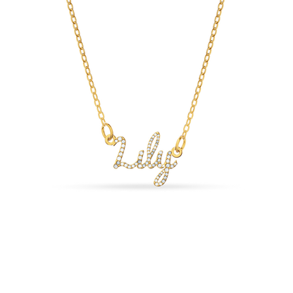 Crystal Cursive Name Necklace (Gold)