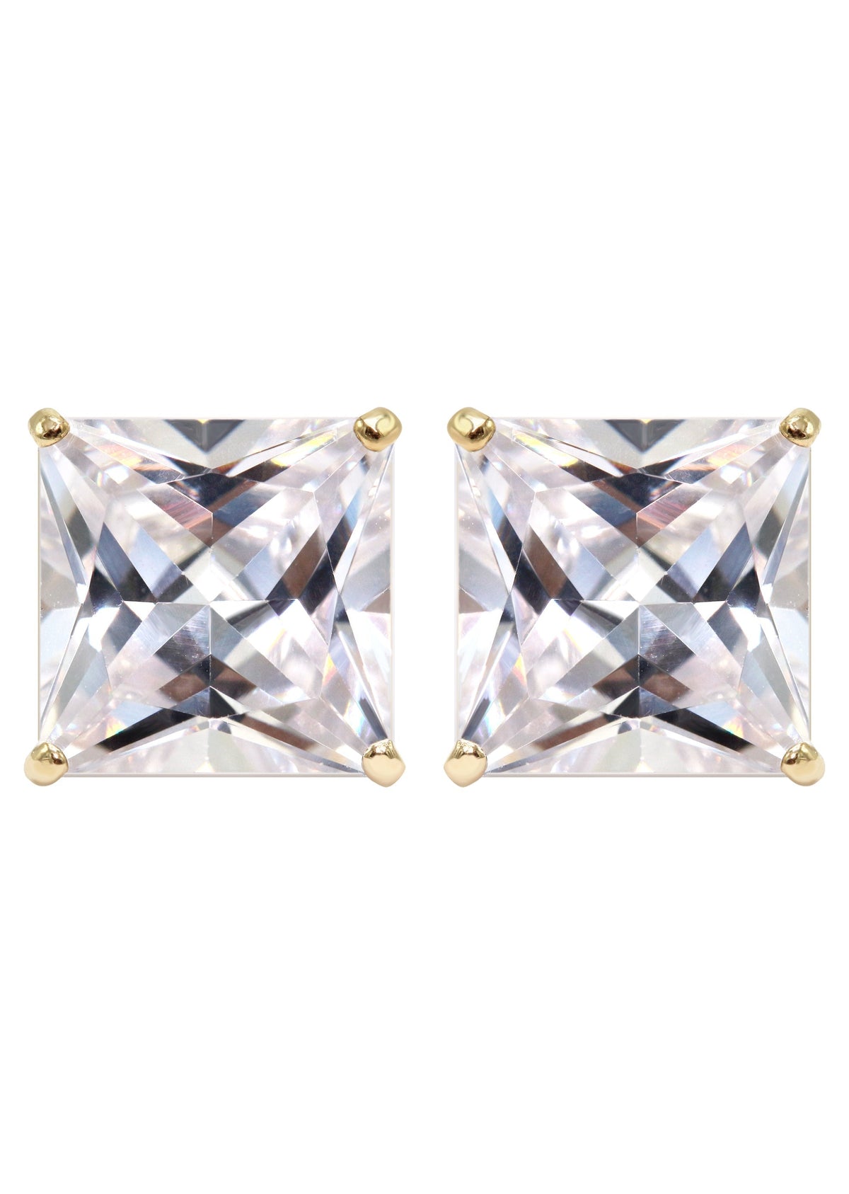 Mens Jewelry - Gold Push Backing Square Iced Out VVS Stud Earrings for Men