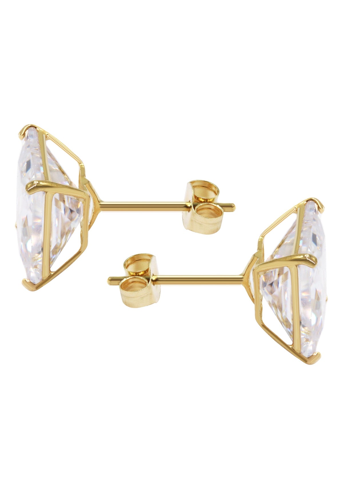 Mens Jewelry - Gold Push Backing Square Iced Out VVS Stud Earrings for Men