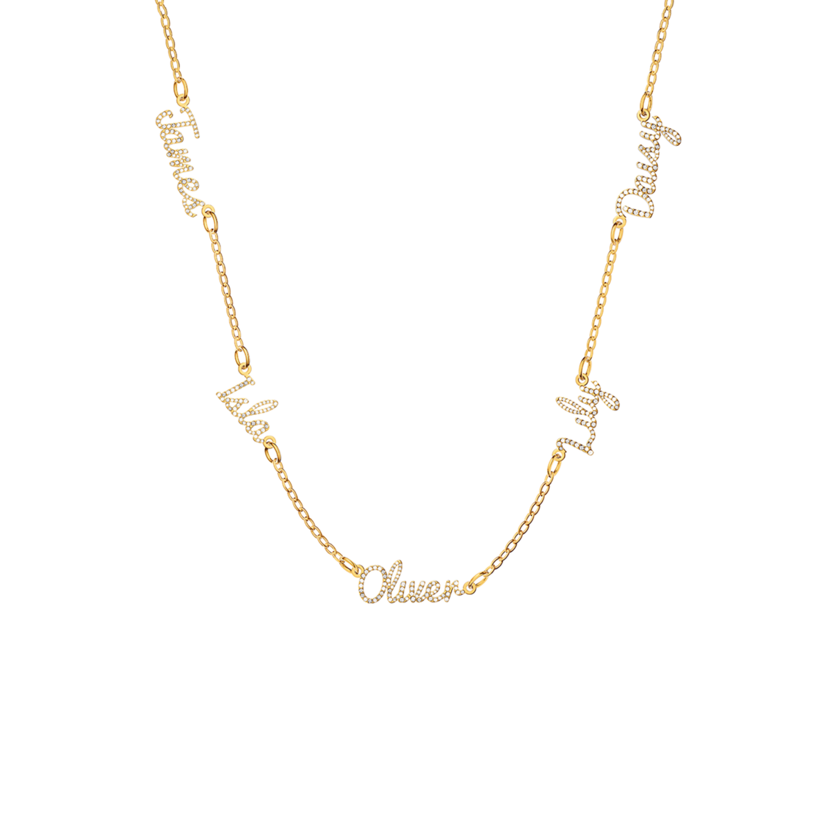 Multi Crystal Cursive Name Necklace (Gold)
