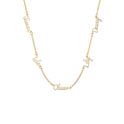 Multi Crystal Cursive Name Necklace (Gold)
