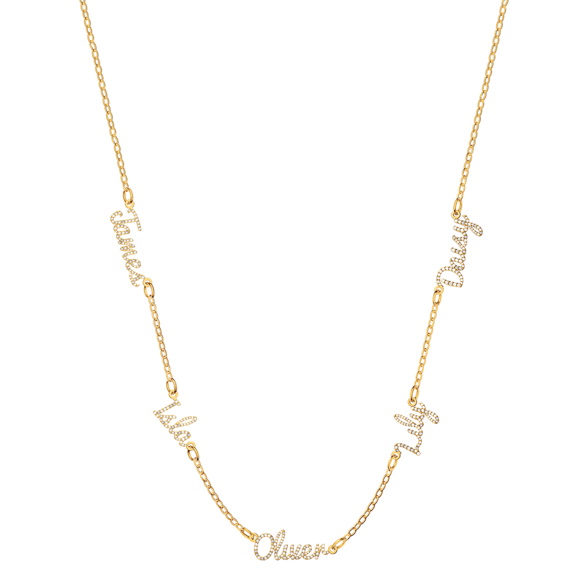 Multi Crystal Cursive Name Necklace (Gold)