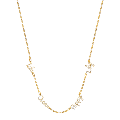 Multi Crystal Cursive Name Necklace (Gold)