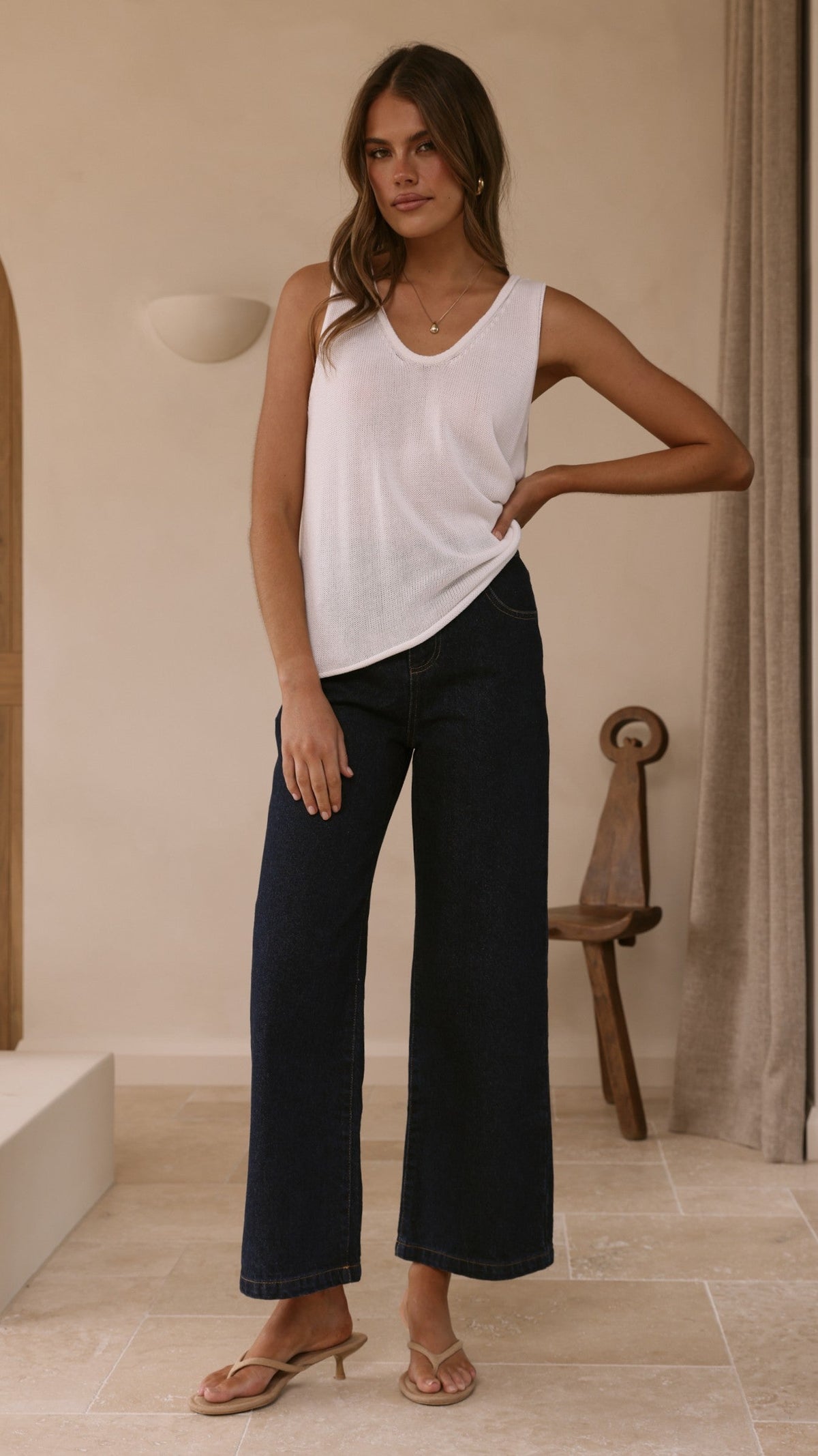 Annie Scoop Neck Tank - White