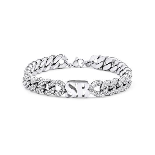 Pavé Initial Curb Bracelet (Silver)