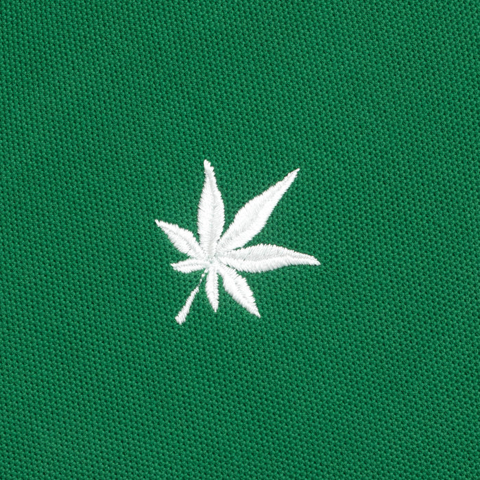 White embroidered leaf.