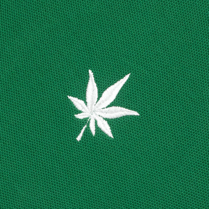 White embroidered leaf.