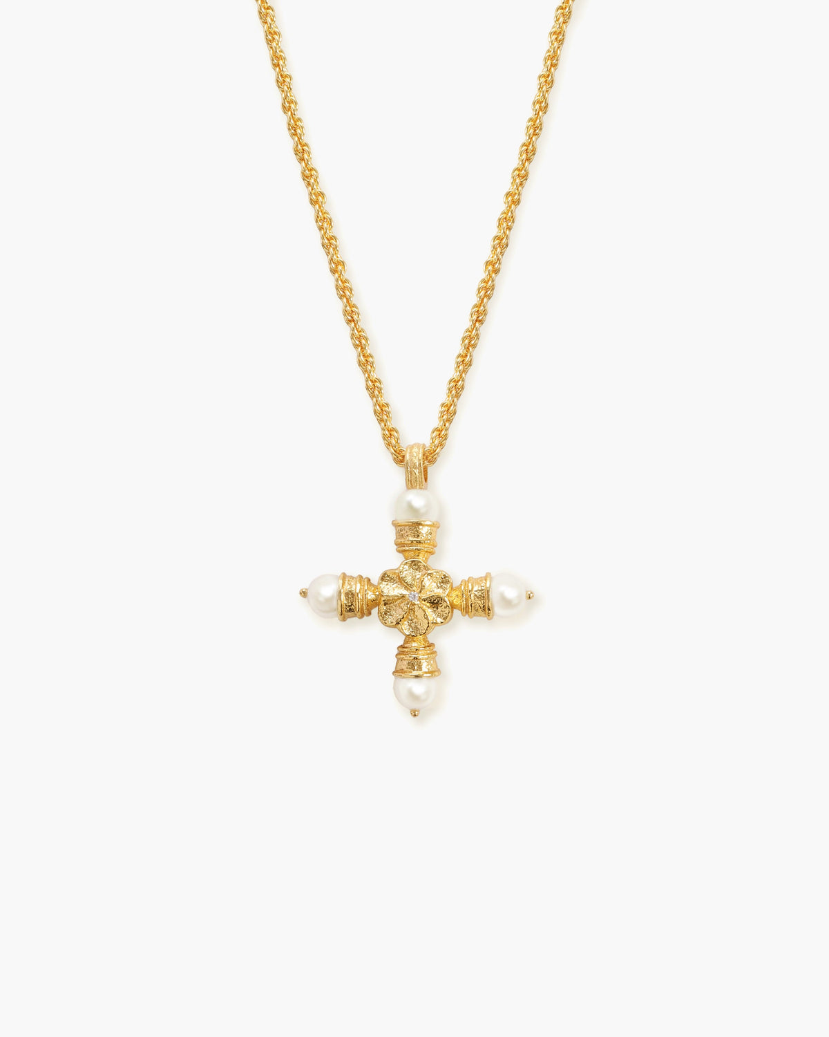 Florence Pearl Cross Necklace in Silver