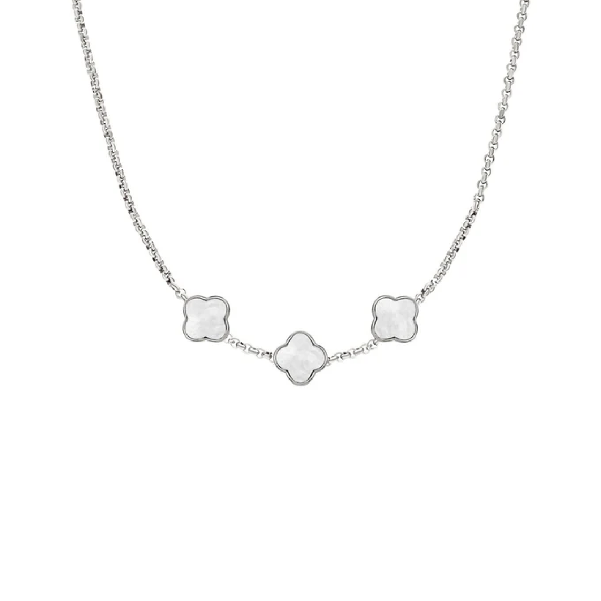 Pearl Clover Custom Name Necklace (Silver)