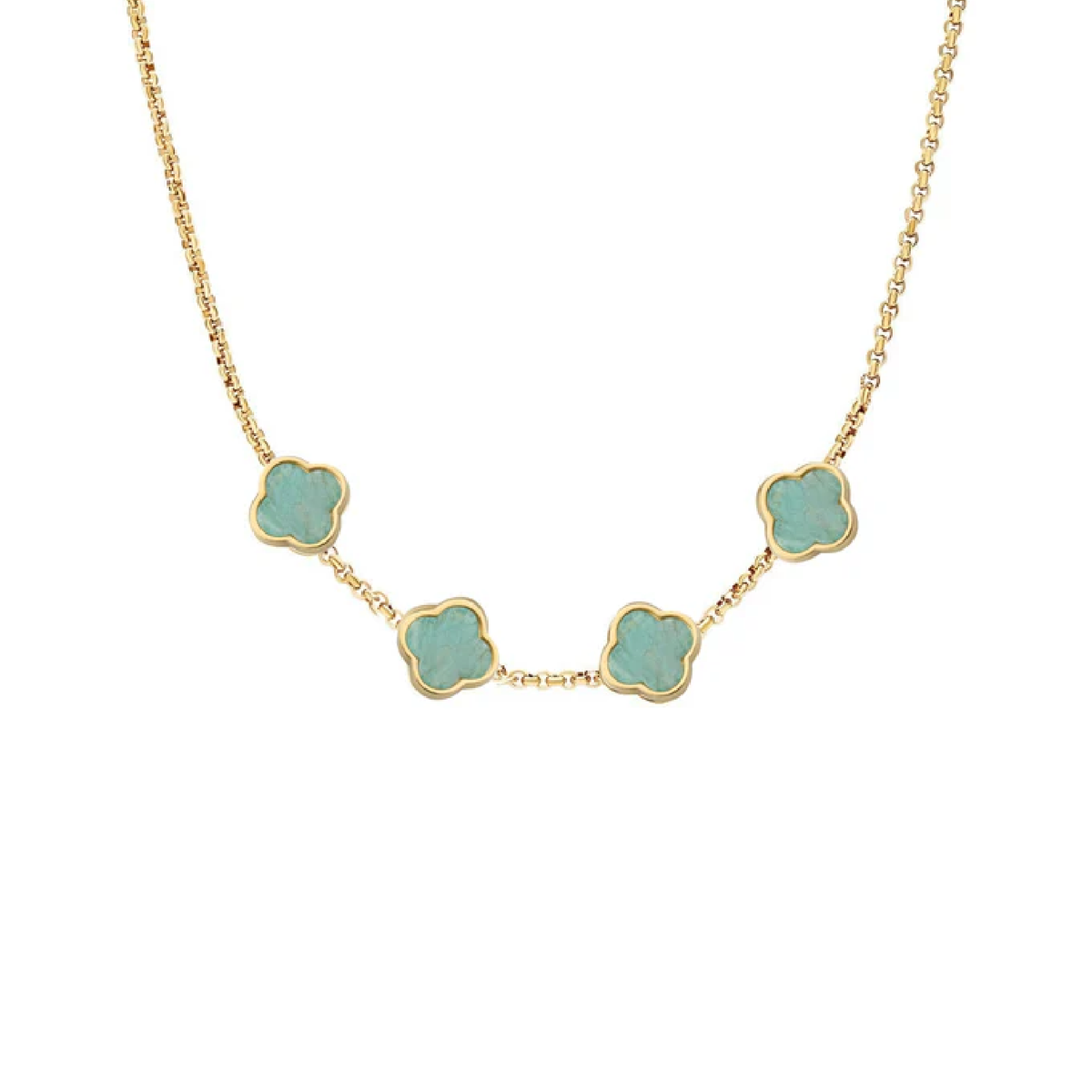 Amazonite Clover Custom Name Necklace (Gold)
