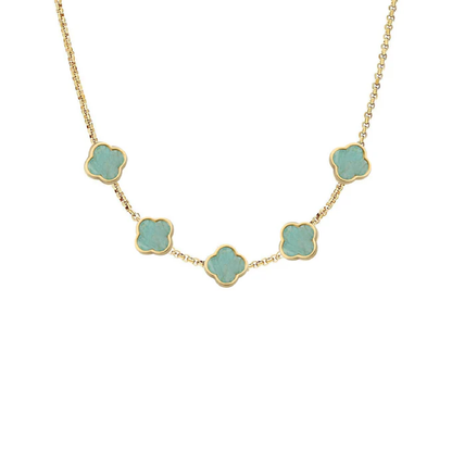 Amazonite Clover Custom Name Necklace (Gold)