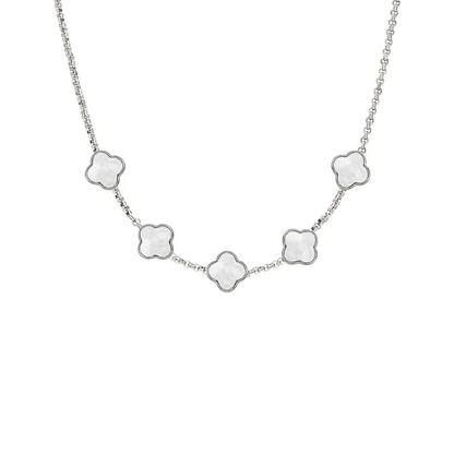 Pearl Clover Custom Name Necklace (Silver)