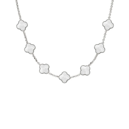 Pearl Clover Custom Name Necklace (Silver)