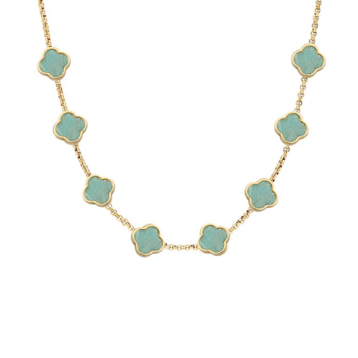 Amazonite Clover Custom Name Necklace (Gold)