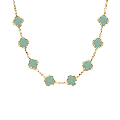 Amazonite Clover Custom Name Necklace (Gold)