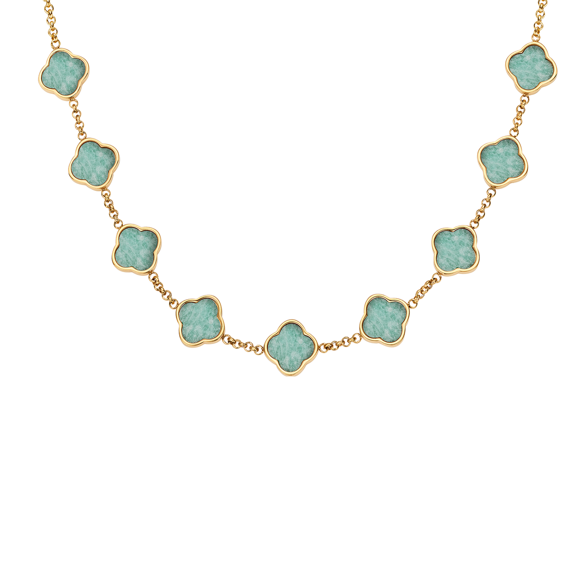 Amazonite Clover Custom Name Necklace (Gold)