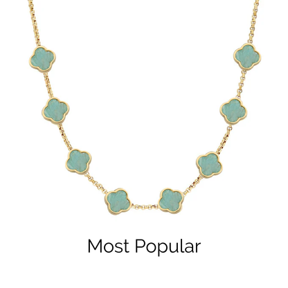 Amazonite Clover Custom Name Necklace (Gold)