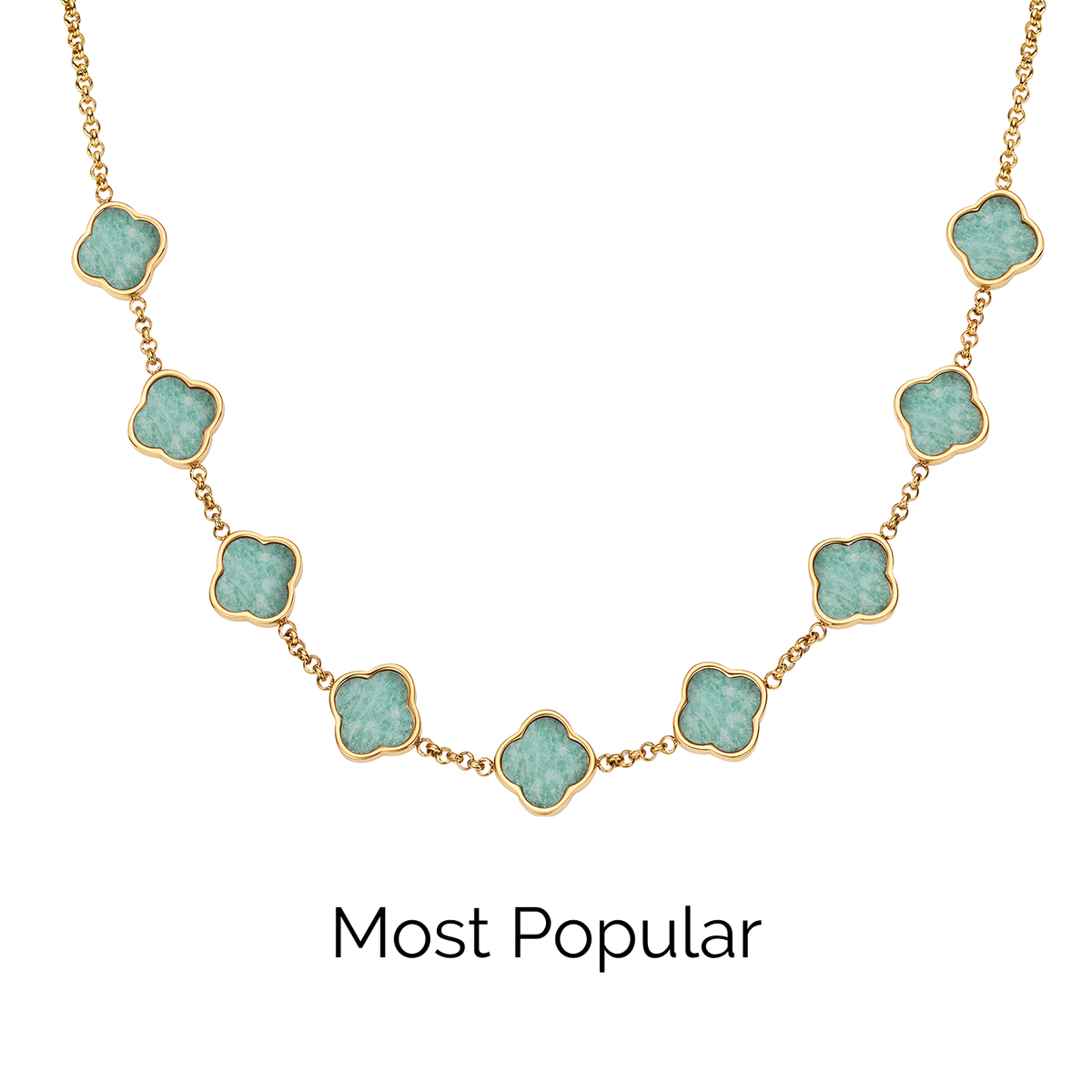 Amazonite Clover Custom Name Necklace (Gold)